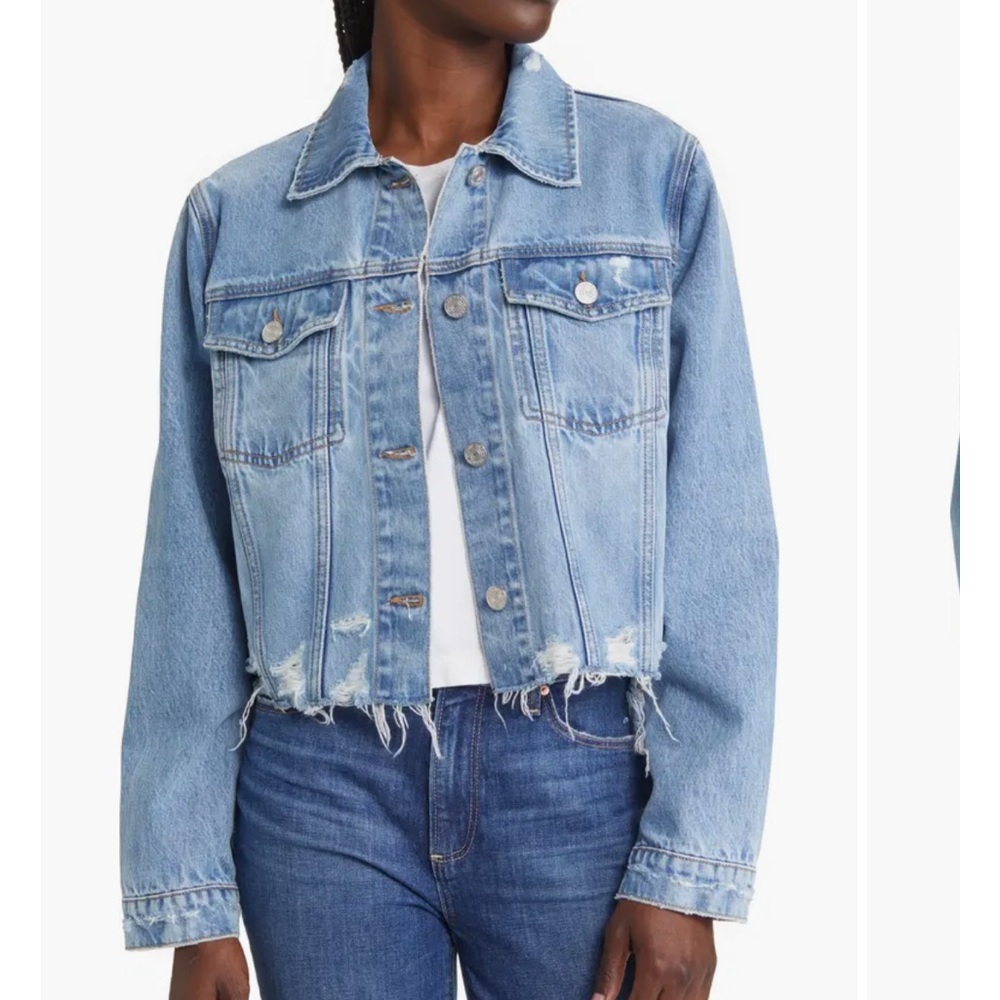 FRAME Ripped Distressed Denim Trucker Jacket. New without tags.